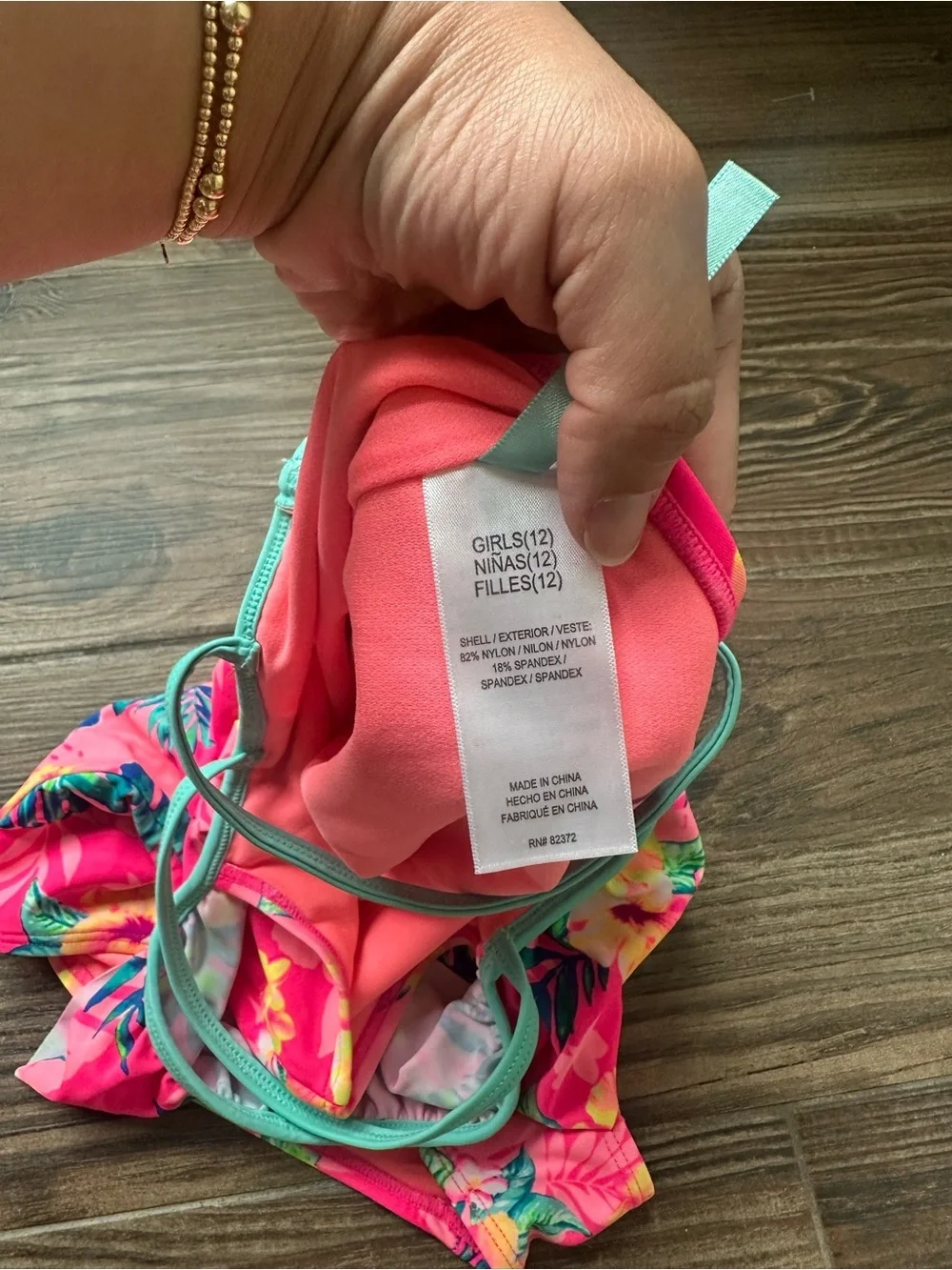Tropical Pink Floral Girls' One-Piece Swimsuit with Mint Straps